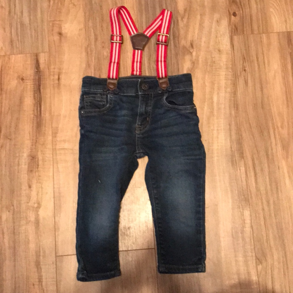 OshKosh Blue Jeans with Red Suspenders 12 months